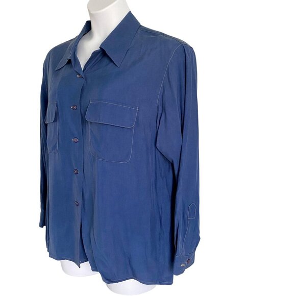 Alex New York Silk Blue Long Sleeve Button Up Shirt Women's Size 16 - Picture 4 of 8